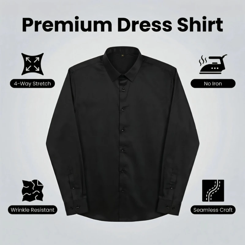 Premium Men's Ultra Stretch Dress Shirts Long Sleeve High Quality Business Formal Wrinkle-free Soft White Social Male Clothing
