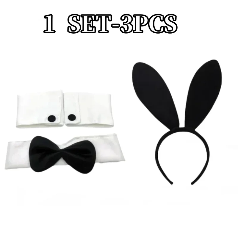 Set De 2 Accesorios De Conejo: Diadema Con Orejas, Pajarita, Puños Y Cola Para Fiestas De Disfraces