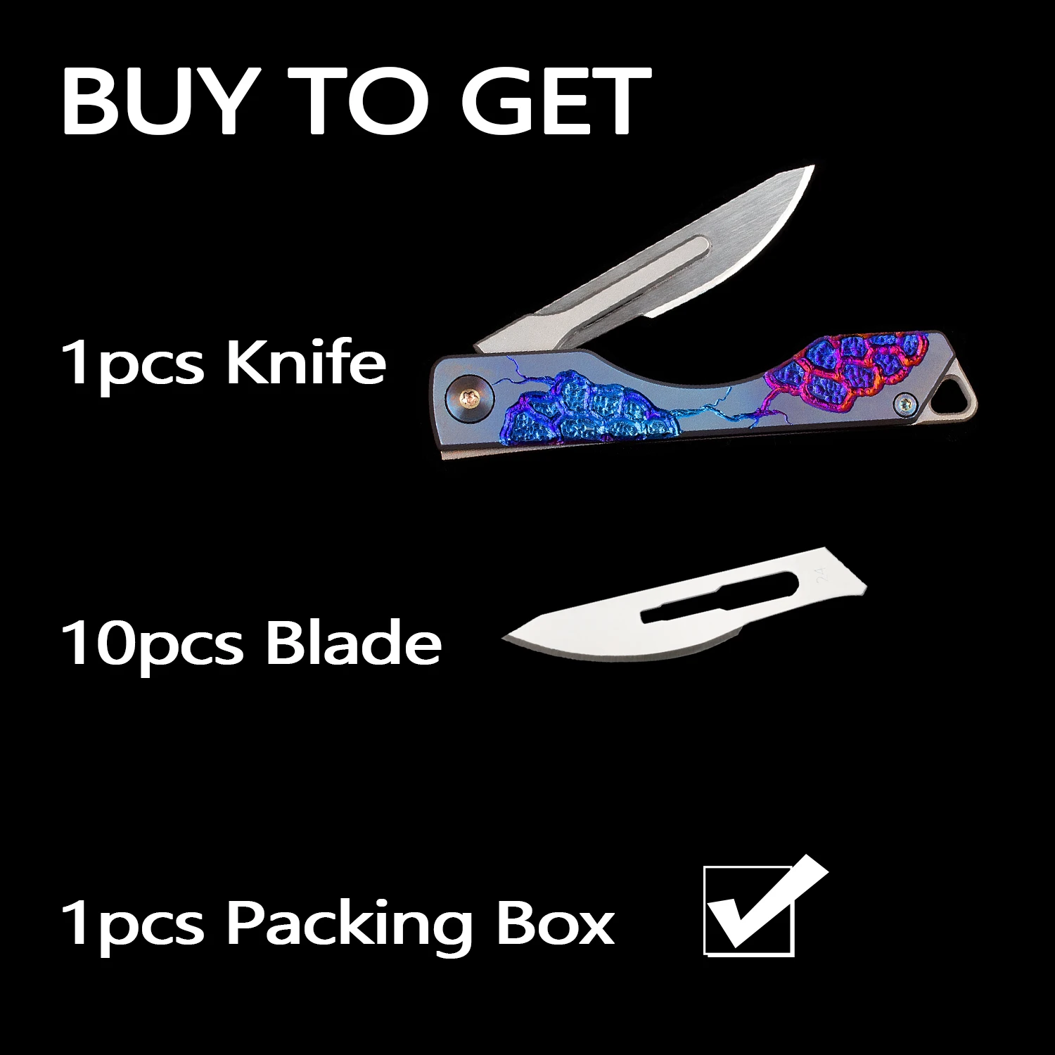 Blue Folding Knife Alloy Portable Titanium Knife Carving Craft Knife Outdoor Multifunctional Tool Knife EDC Collection Knife