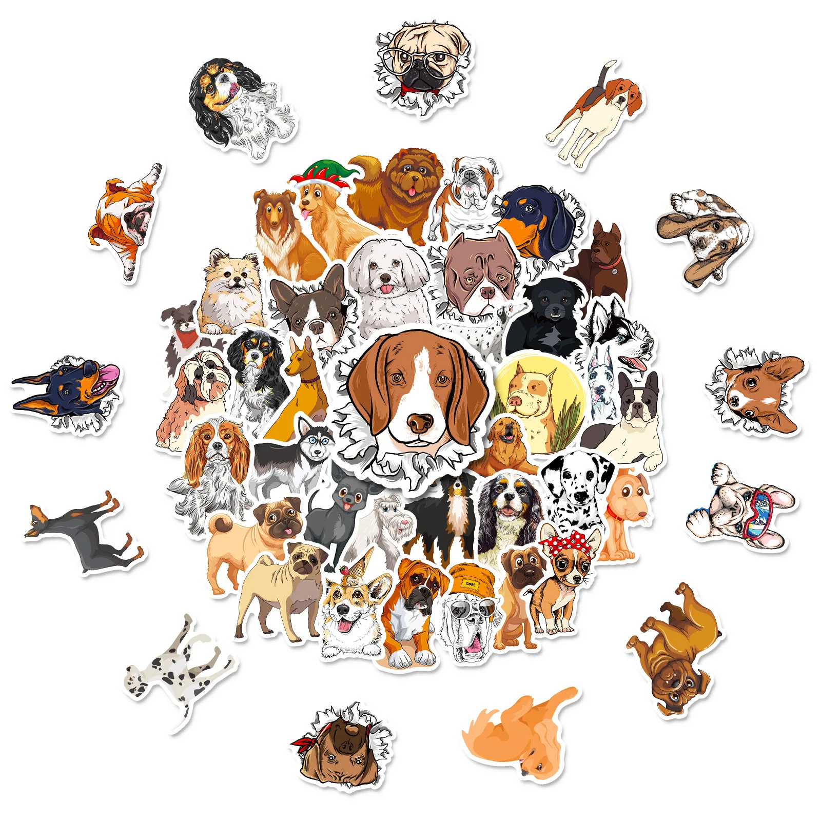 

50pcs Husky Corgi German Shepherd Shar-Pei Dachshund Multi-series Graffiti Dog Mix and Match Waterproof Stickers