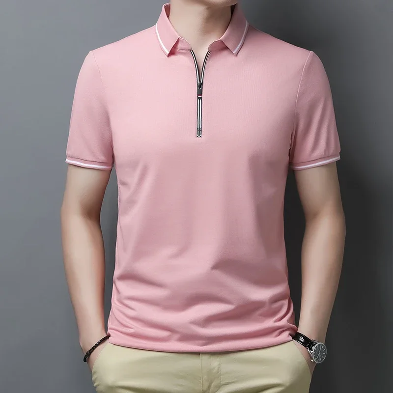 New Men\'s Casual and Fashionable Solid Color Short Sleeved Polo Shirt