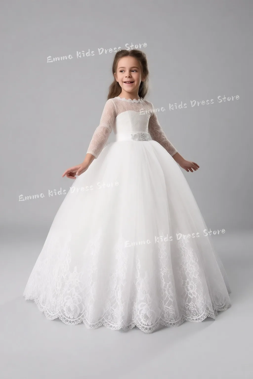 

Винтажное кружевное белое платье DROIS с длинными рукавами для девочек на первое причастие, свадебное бальное платье