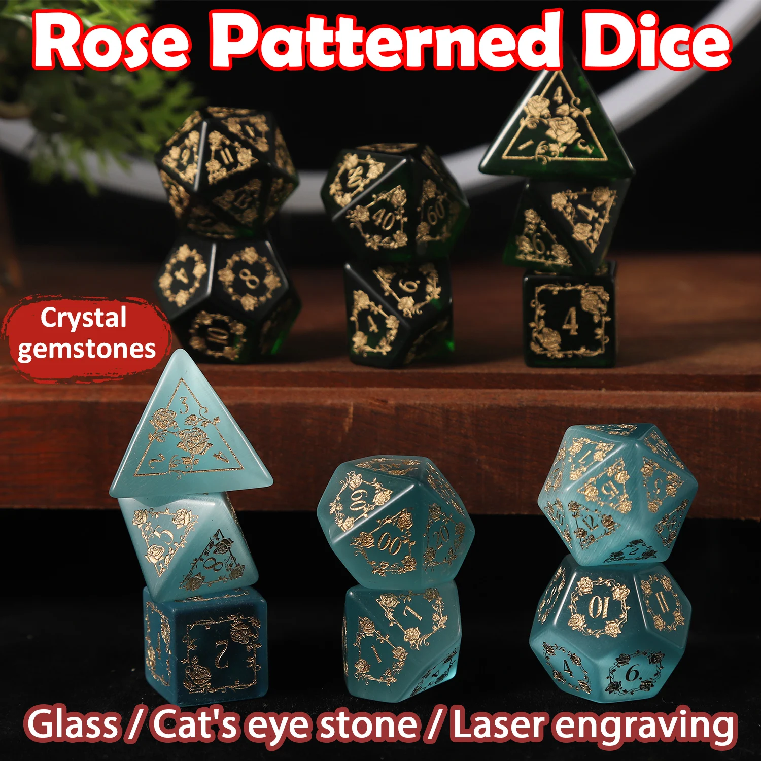 

Mother's Day Gift Rose Pattern Crystal Dice Set Fashionable and Elegant Style Suitable for DND/RPG Desktop Games Essential