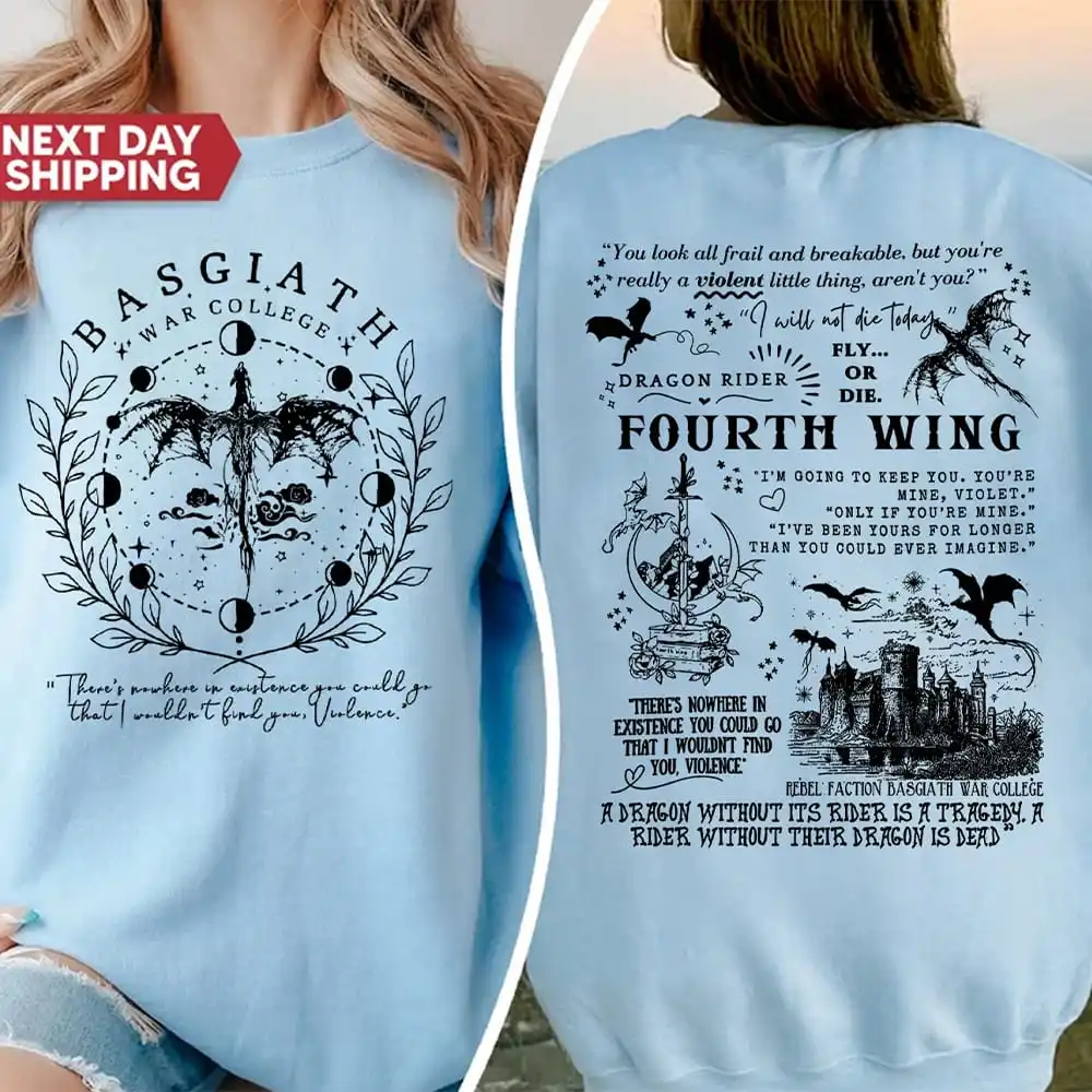 Basgiath War College 2-sided Sweatshirt Fourth Wing Comfort Gift for Book Lover Long Sleeve Fleece Sweatshirt Y2K Streetwear