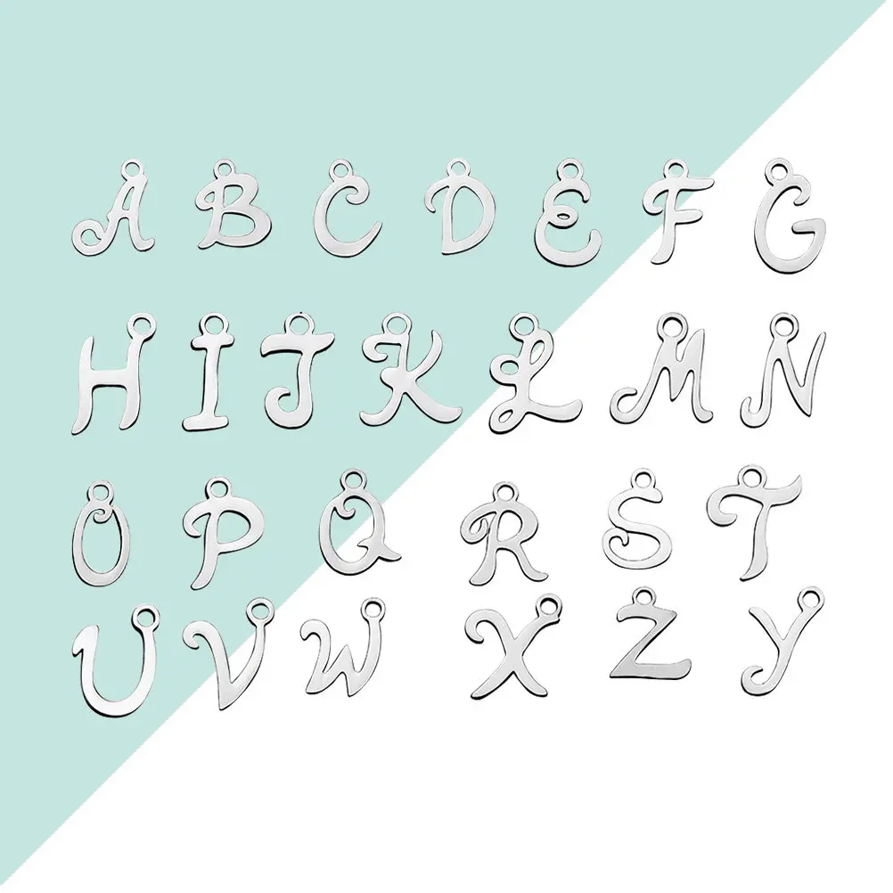 26Pcs Letter Pendants Stainless Steel Alphabet Charms DIY Jewelry Making Accessories for Necklace Bracelet Keychain DIY Gifts