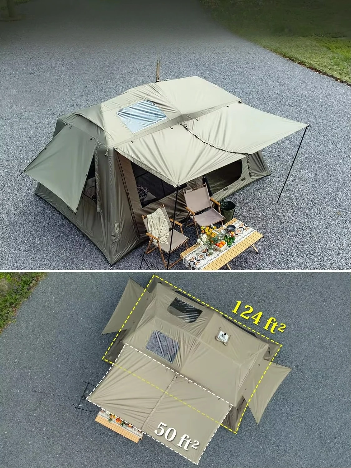 vb-6/8/10 Person Large Family Camping Tent, Inflatable Tent with 2 Doors, 4 Windows, 2 Skylights, Double-Layer Waterproof&