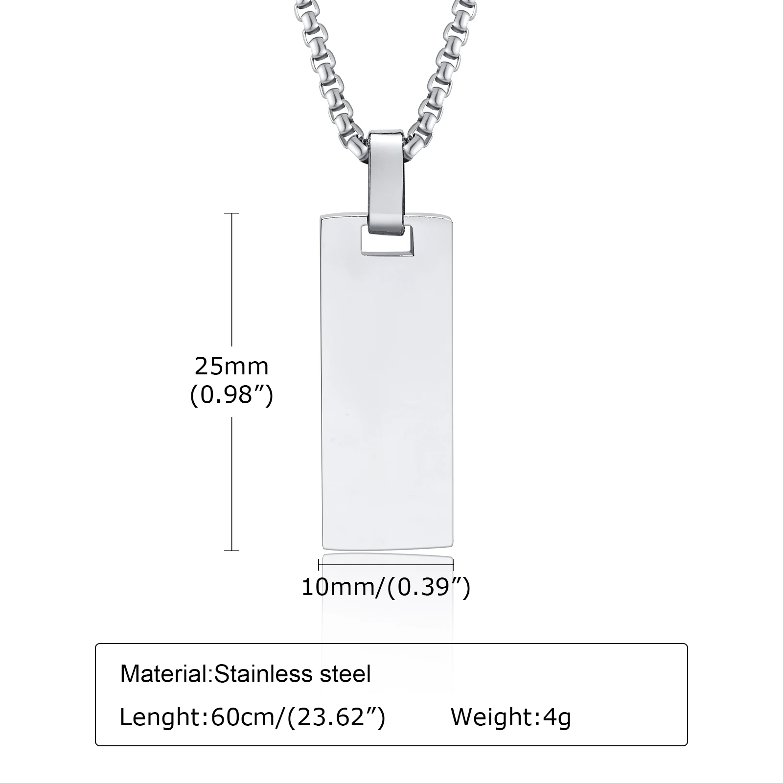 Vnox Free Customize Initial Necklaces for Men Women, Black Stainless Steel Geometric Rectangle Pendant with Box Chain, Name Gift