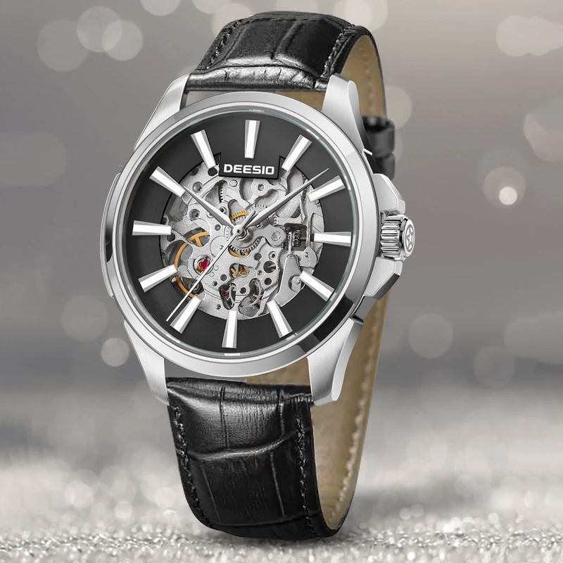 ساعات Deesio للرجال N821CP ساعة ميكانيكية مجوفة بحركة أوتوماتيكية 30 متر مقاومة للماء ساعة يد فاخرة على الموضة مع صندوق هدايا