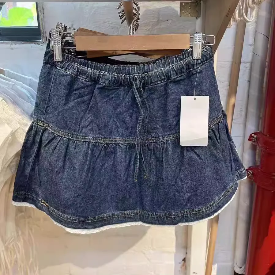 

Джинсовая юбка BM в американском ретро-стиле, женская, с завышенной талией, на шнуровке, сексуальная, А-силуэт, кружевная, утягивающая, средней длины