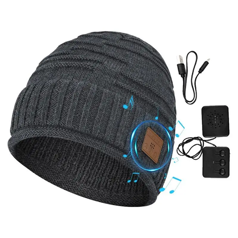 Wireless Headphone Knit Beanie Hat Bluetooths Earphone 5.0 Stereo Speakers Winter Warm Outdoor Sport Blue Tooth Skull Cap