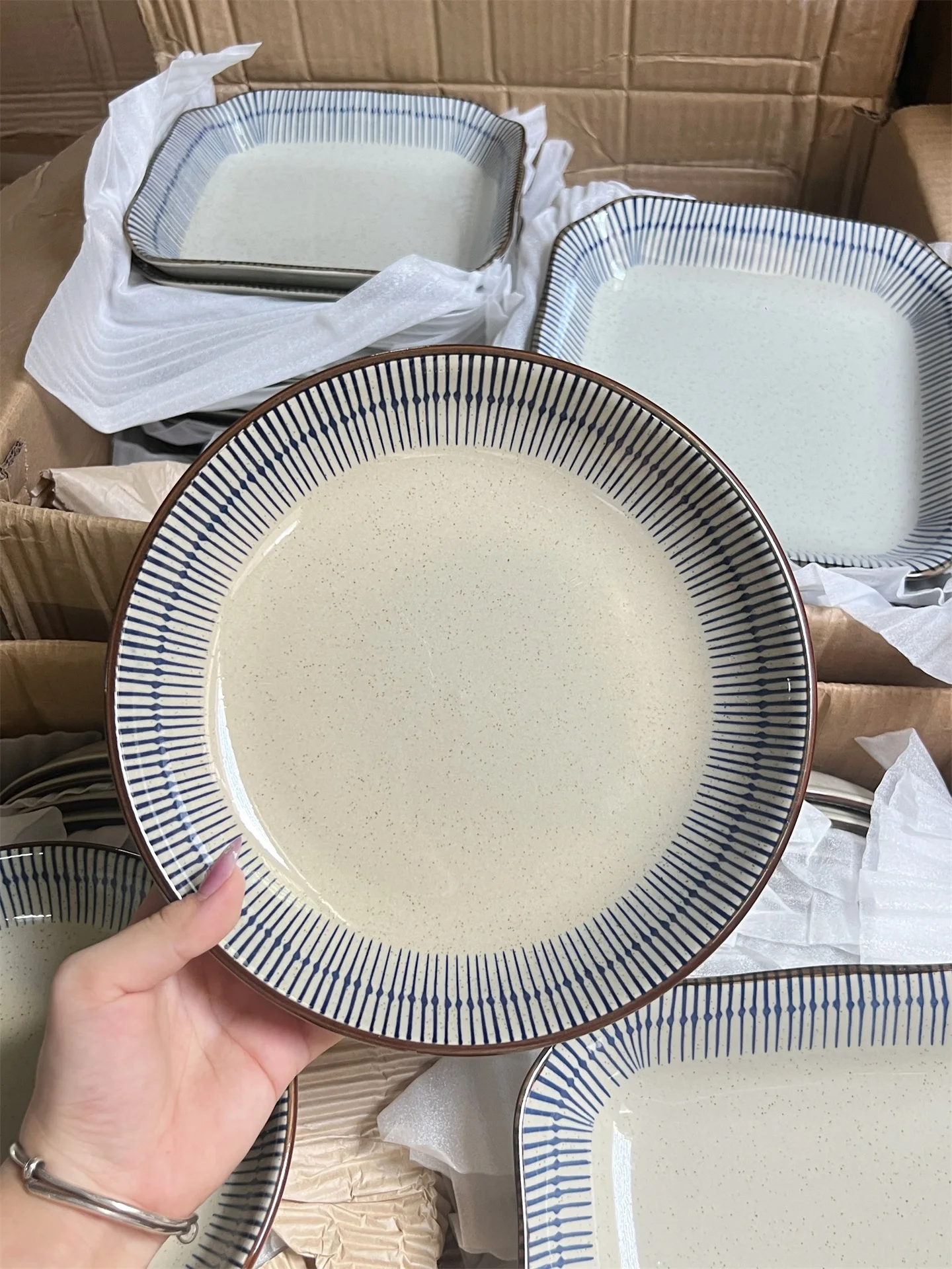 

Retro Japanese Sle Cerc Wok Di 8 Inches round Deep Di Microwave Se Home Use Cooking Plate Stripe Pattern