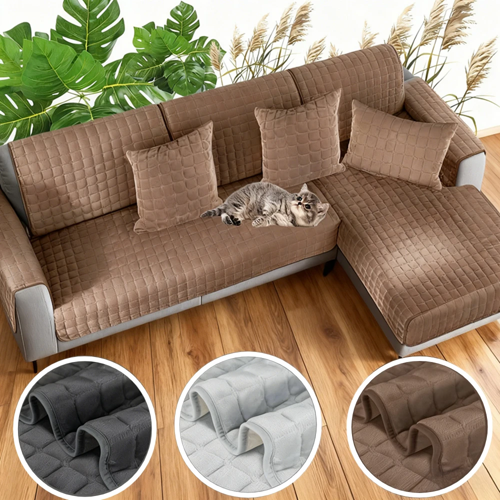 Plush Plaid Sofa Cushion Non-slip Four Seasons Universal Living Room Sofa Cover Simple Modern Thickened Velvet Cushion Tower