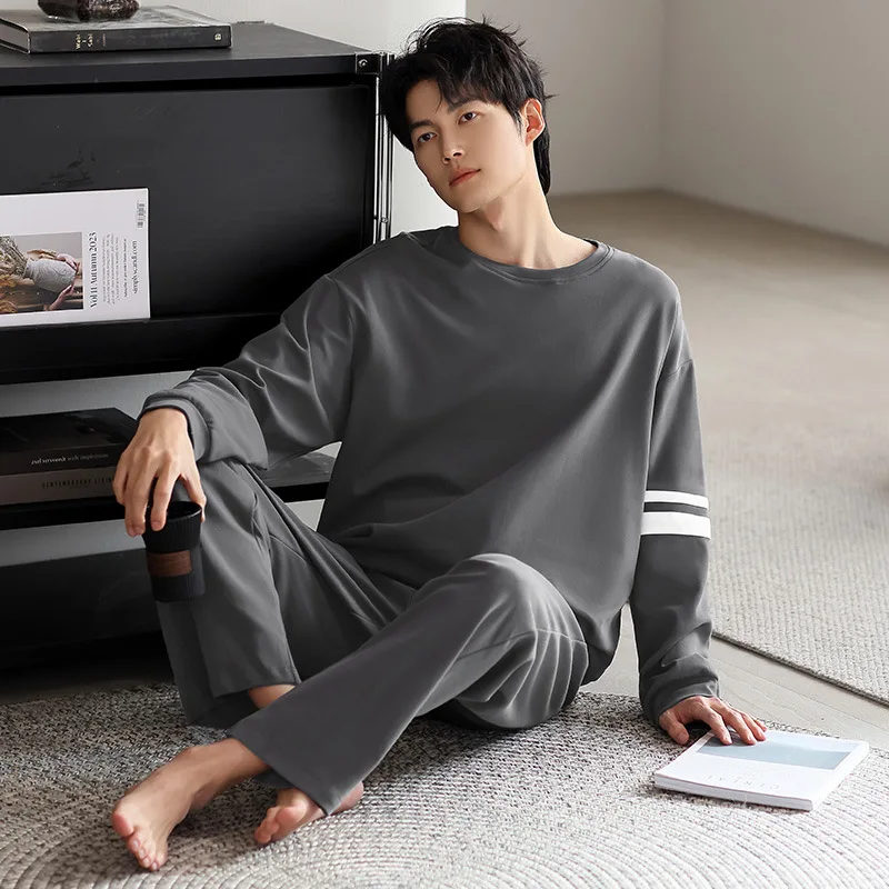 

Sleepwear for Sleeping Spring Autumn Pajamas for Men Loose-Fitting Casual Solid Color Pajama Man Large-Sized Homewear Set