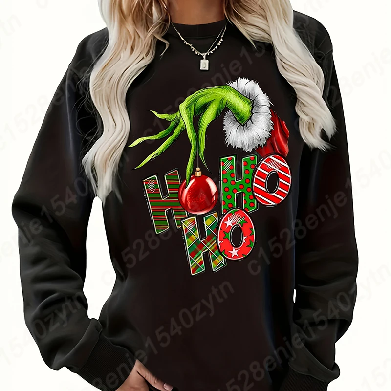 Cozy Christmas Sweatshirts, Women\'s Crew Neck Letter Print Sweatshirt for Fall & Winter, Casual Fashion Women Xmas Clothing