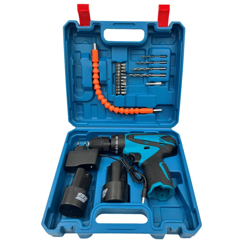 Cross-border lithium battery drill 12V rechargeable hand drill household multi-function electric screwdriver electric drill tool