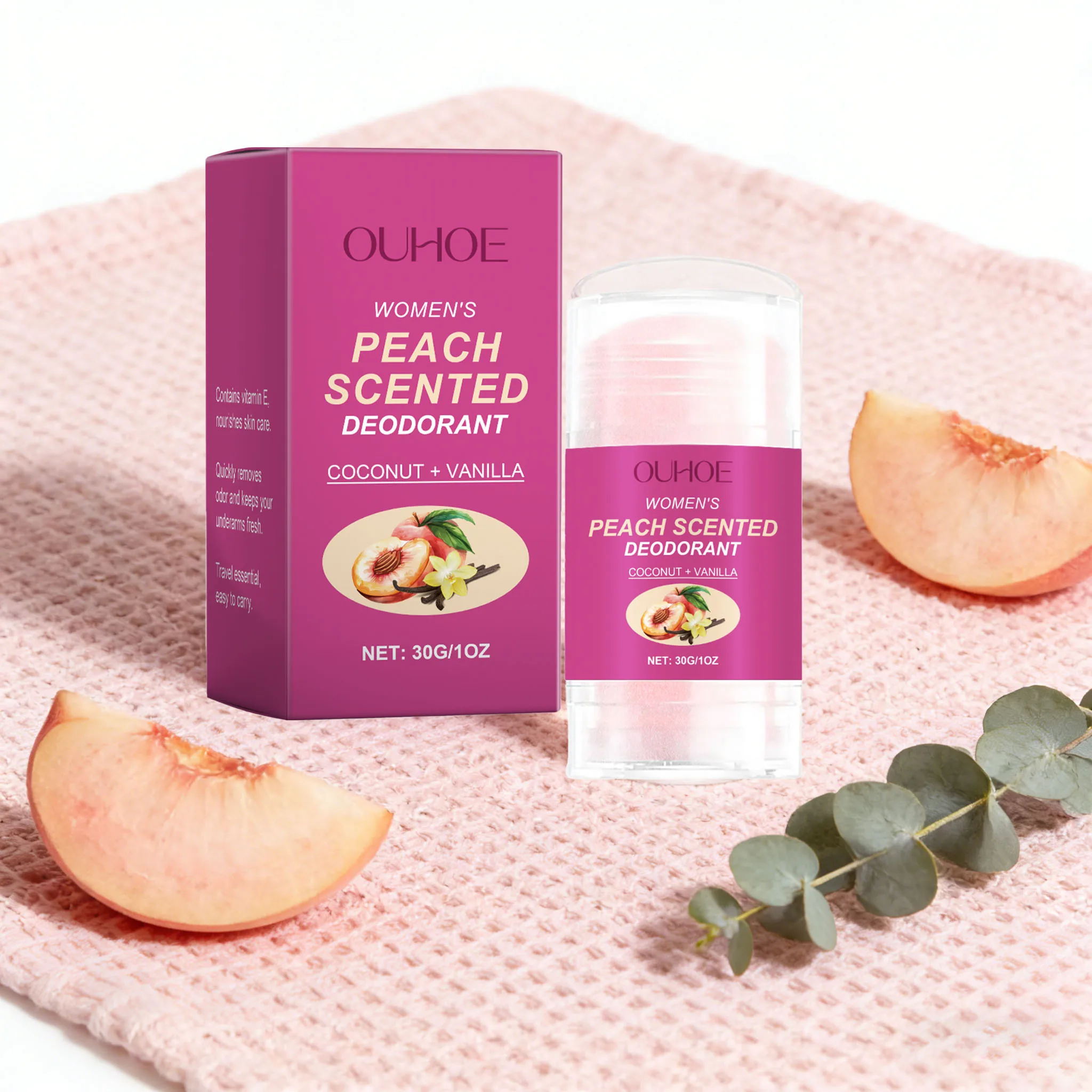 

30g Peach Scent Deodorant Stick Deep Moisturizing Effective Odor Removal Long Lasting Fruity Fragrance Underarm Care Solid Balm