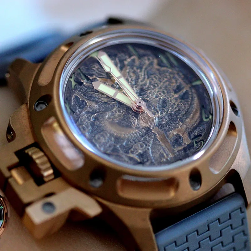 SIDAXIN Men Automatic Watch 43mm Titanium / Bronze Mechanical Wristwatch Diver 20Bar Waterproof BGW9 Luminous PT5000 Crown Guard