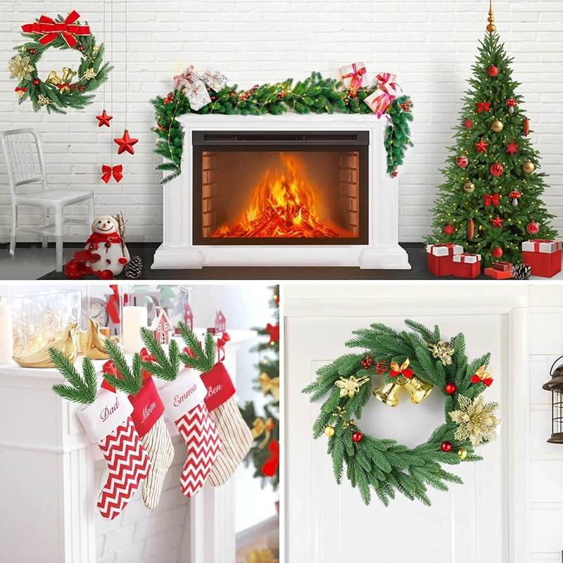 24 Uds plantas de imitación decoración de árbol de Navidad ramas de pino tres tenedores ramas de aguja de pino tridimensionales de doble cara