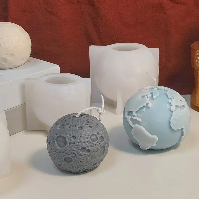 Zackoo 3D Earth Moon Scented Candle Silicone Mold Diy Handmade Soap Resin Clay Plaster Mould Planet Candles Making Home Decor