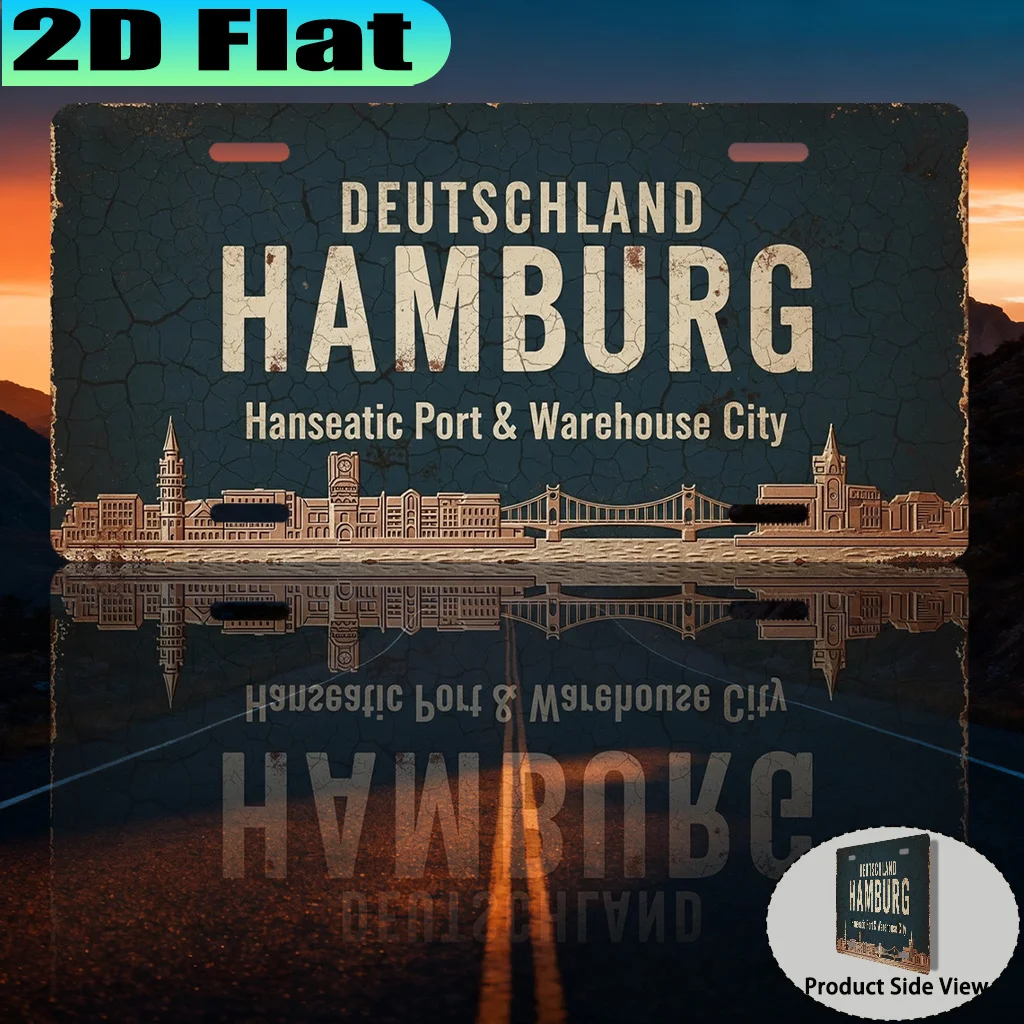 2D Flat - [2D Flat] A Vintage Aluminum Sign (12X6 Inches) from The Hamburg Hanseatic Port Warehouse City, Intended for Decora