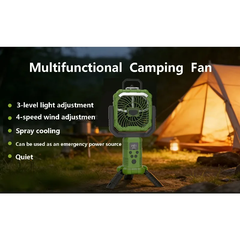20000mAh Water Cooled Misting Fan Outdoor Camping Cooling Fan USB Rechargeable Power Bank Fen with Remote Control LED Light