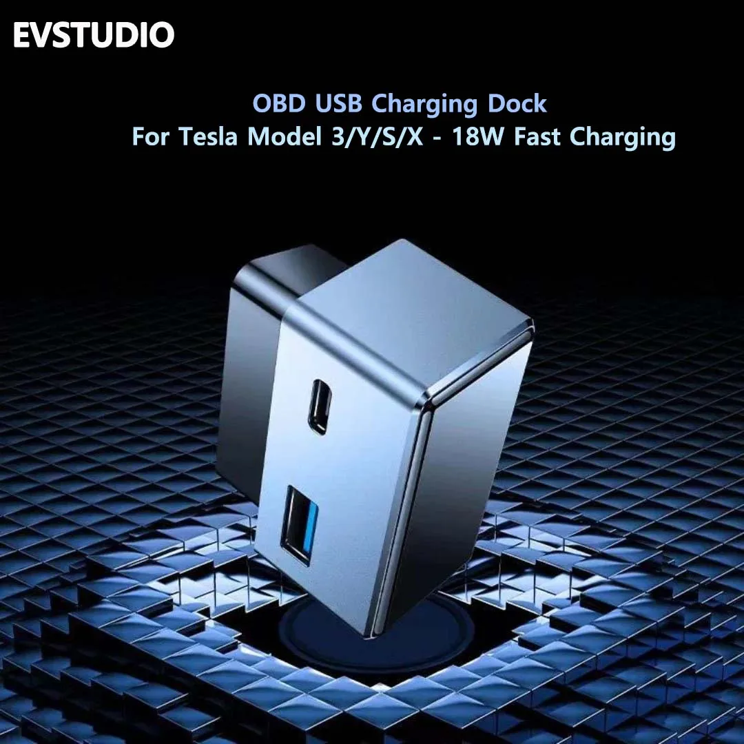 EVSTUDIO OBD USB Charging Dock for Tesla Model 3/Y/S/X OBD Dual-Plug 18W Fast-Charging Converter Charger Interior Accessories