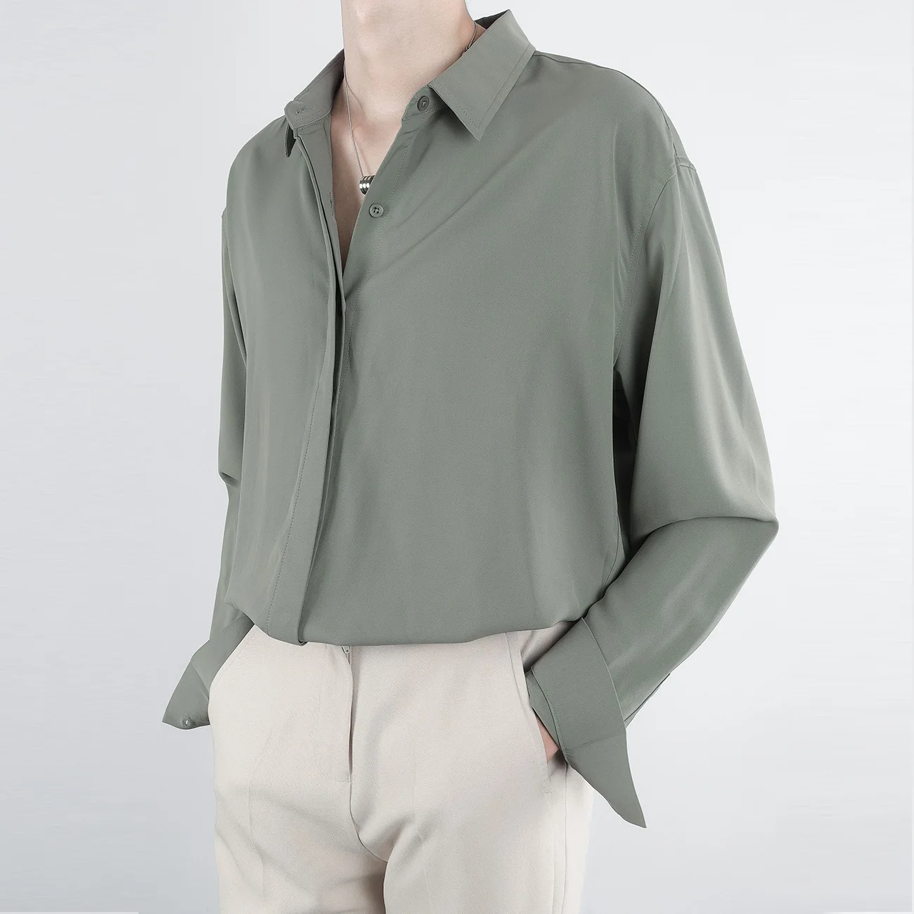 

Loose Men's Long Sve irt Pure Color Inner Wear Casual irt Spring Autumn Season Lightweight Faionable Youth Sle