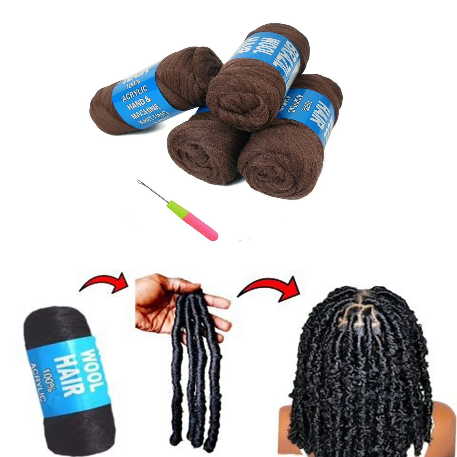 Synthetic Brazilian Wool Hair Extension For Women African Low Temperature Senegalese Twist Faux Locs Wraps Jumbo Braiding Hair