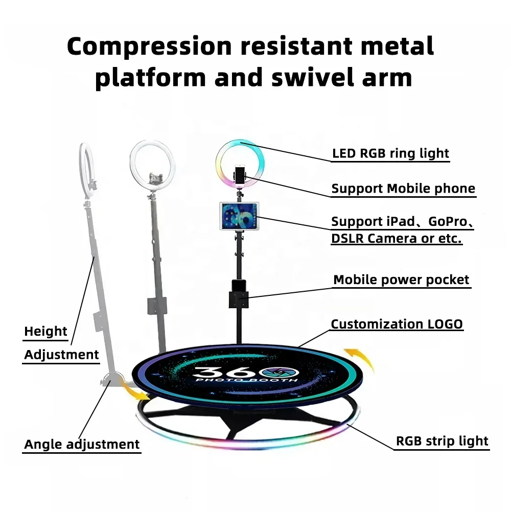 Hot SaleLarge Commercial Manual Automatic 360 Dslr Selfie Rotating Photo Ring Light 360video Booth factory