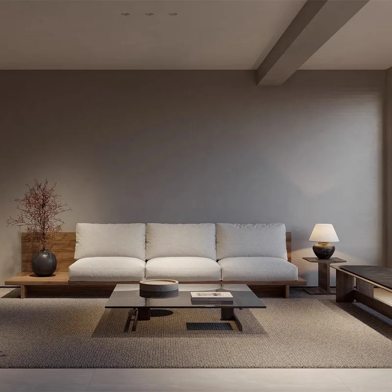 Wabi Sand Wind B & B Hotel Solid wood sofa combination, log sales office lobby booth reception to negotiate fabric sofa