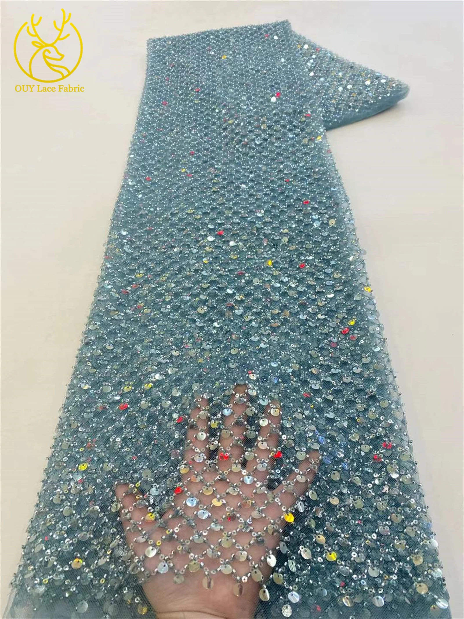 Newest African Beaded Tulle Lace Fabric 2025 Hot French Sequin Lace Fabric Embroidered Nigerian Lace Fabric for Party Dresses