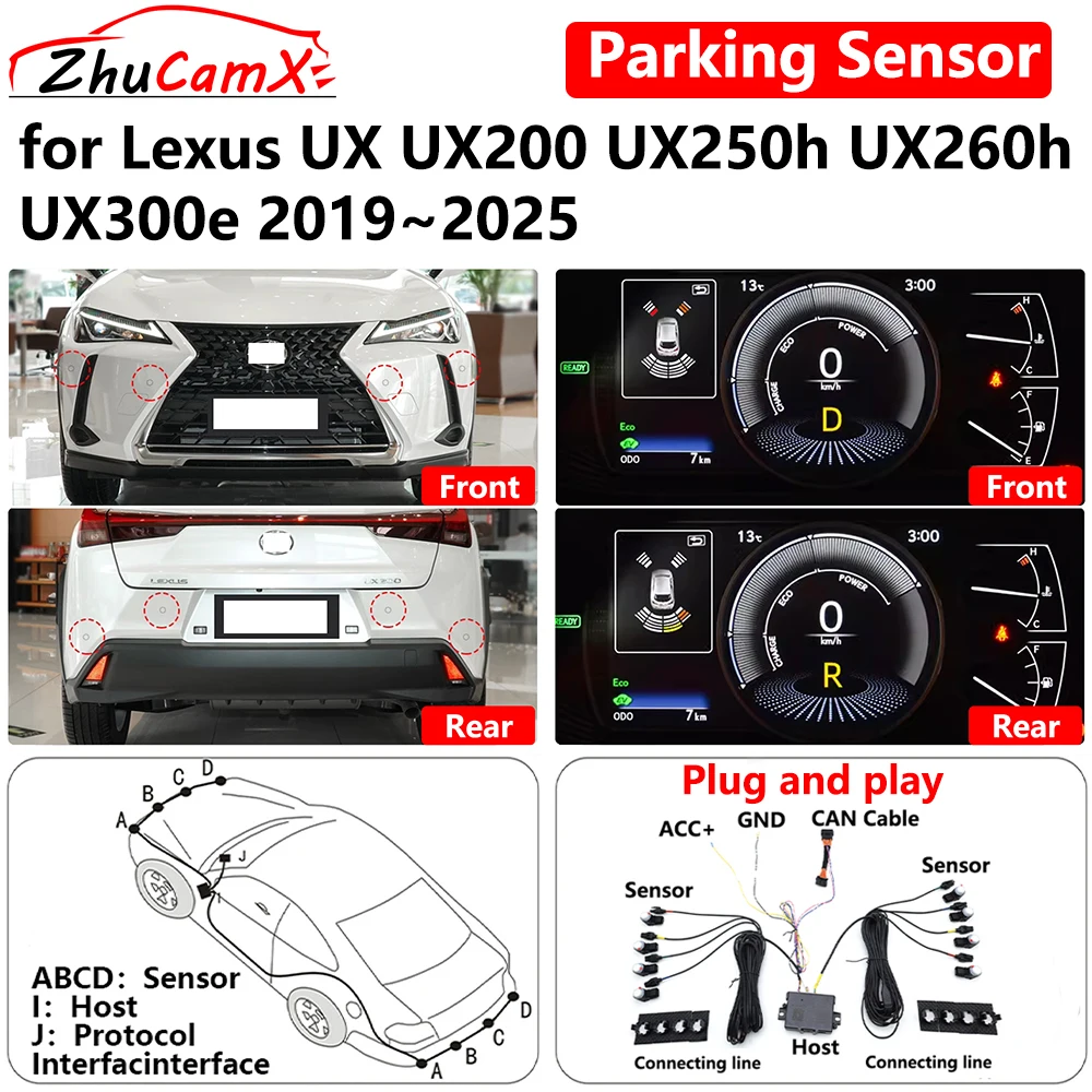 ZhuCamX for Lexus UX UX200 UX250h UX260h UX300e 2019~2025 Car Parking Sensor Front Rear Reverse Assist Reversing AID System