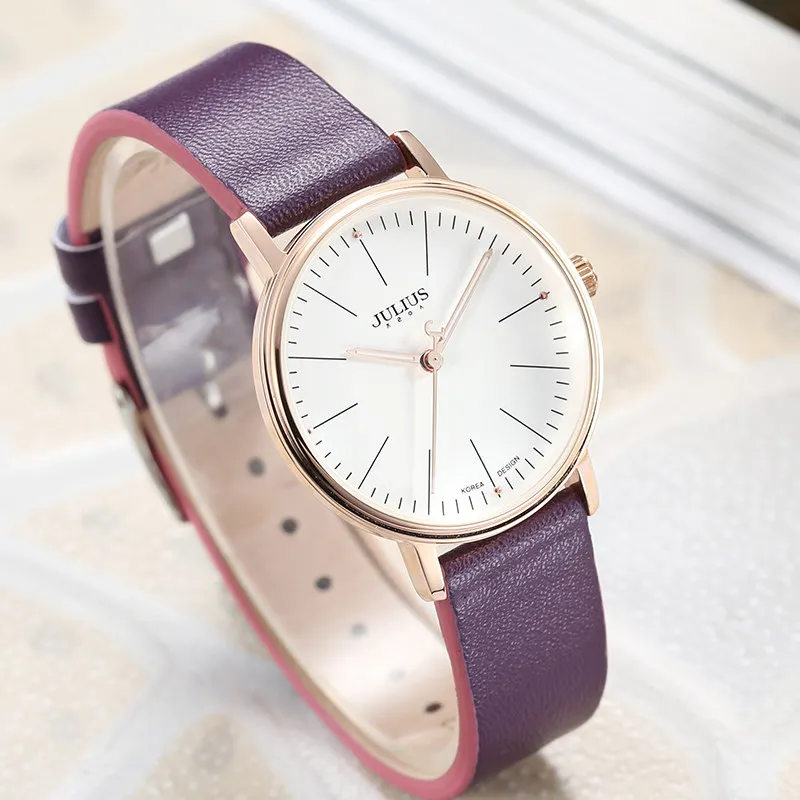 Couple Julius Rhinestones Lady Women's Watch Fine Fashion Clock Hours Bracelet Leather Girl's Birthday Gift No Box