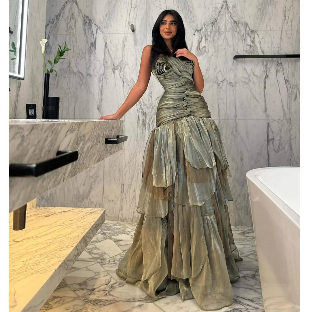 

Индивидуальное зеленое вечернее платье-русалка в винтажном стиле с вырезом «сердечко», оборками и многоярусными складками для выпускного вечера и ночных мероприятий