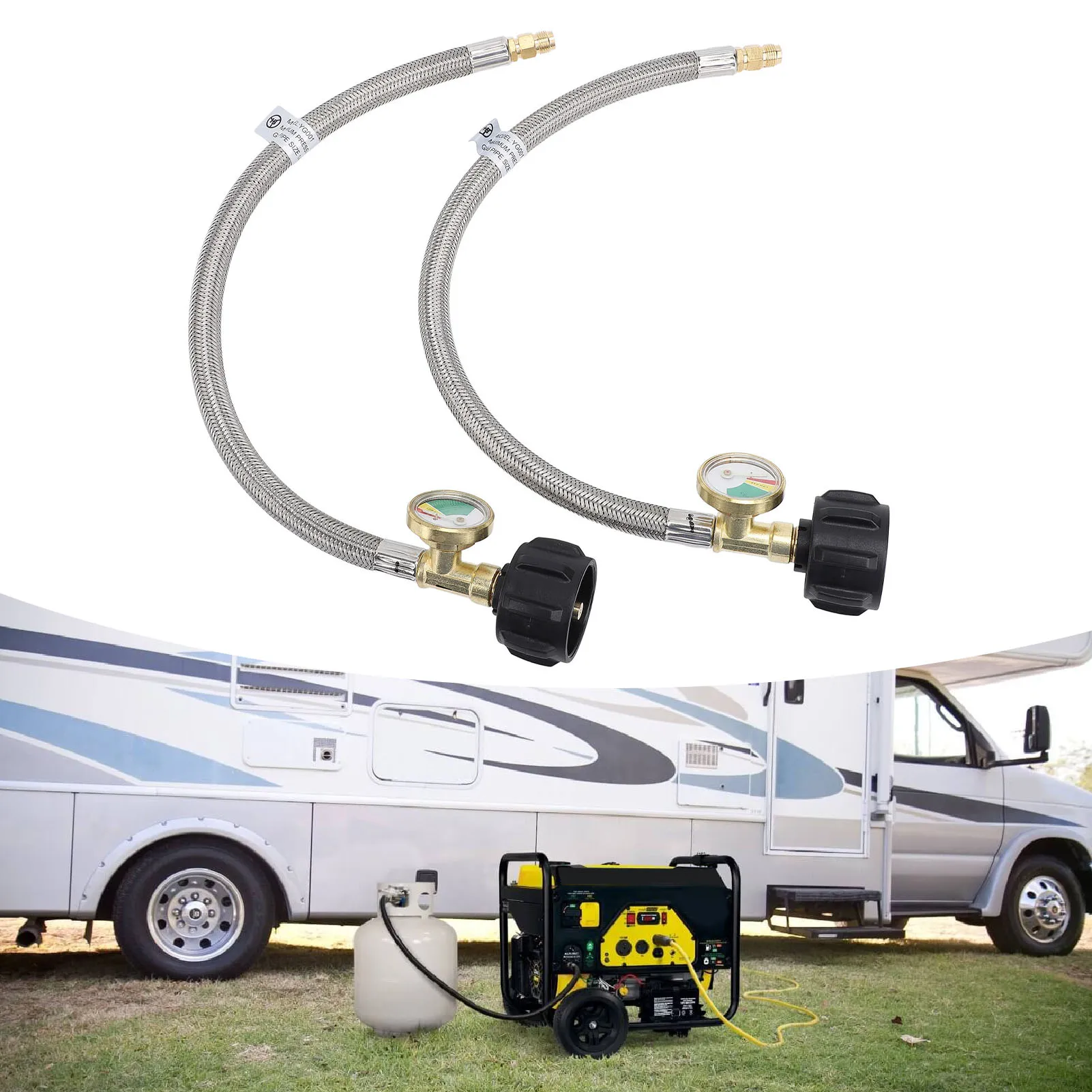 RV خرطوم خط 1/4in ذكر NPT QCC Type1 مدخل الفولاذ المقاوم للصدأ 350 PSIG RV ضفيرة خرطوم 15 بوصة المراقبة في الوقت الحقيقي للتخييم #1