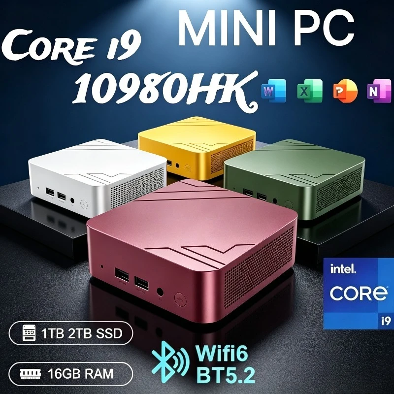 Mini Gaming Office Study Pc Portable Core i9 10980HK 16GB RAM 1TB 2TB SSD WIFI 6 BT5.2 4K HD Mini PC Available in four colors