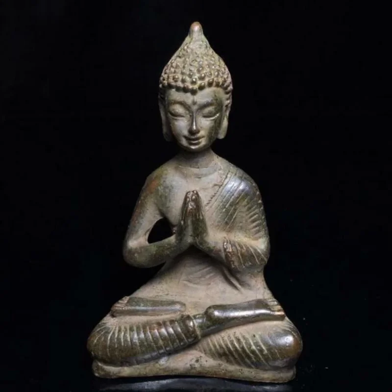 Antique Tibetan Bronze Sitting Buddha Figurine Meditation Statue Buddhist Altar Desktop Peace Home Ornament