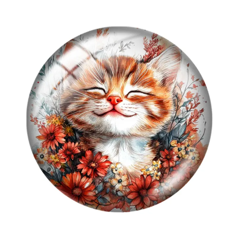 الأزهار القط كليبست 10p 12 مللي متر/18 مللي متر/20 مللي متر/25 مللي متر صورة مستديرة الزجاج كابوشون ظهر مسطح صنع النتائج مجوهرات #2