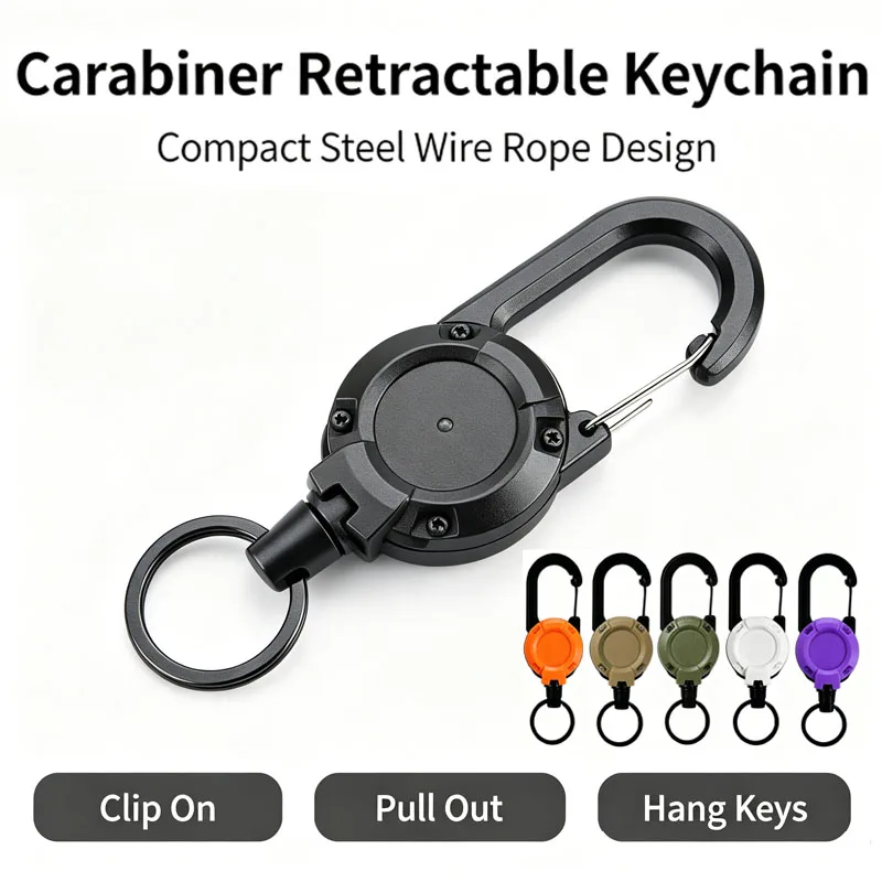 Anti-theft Metal Easy-to-pull Buckle Rope Sporty Retractable Key Ring Lastic Keychain Anti Lost Yoyo Ski Pass ID Card HWXGJ05