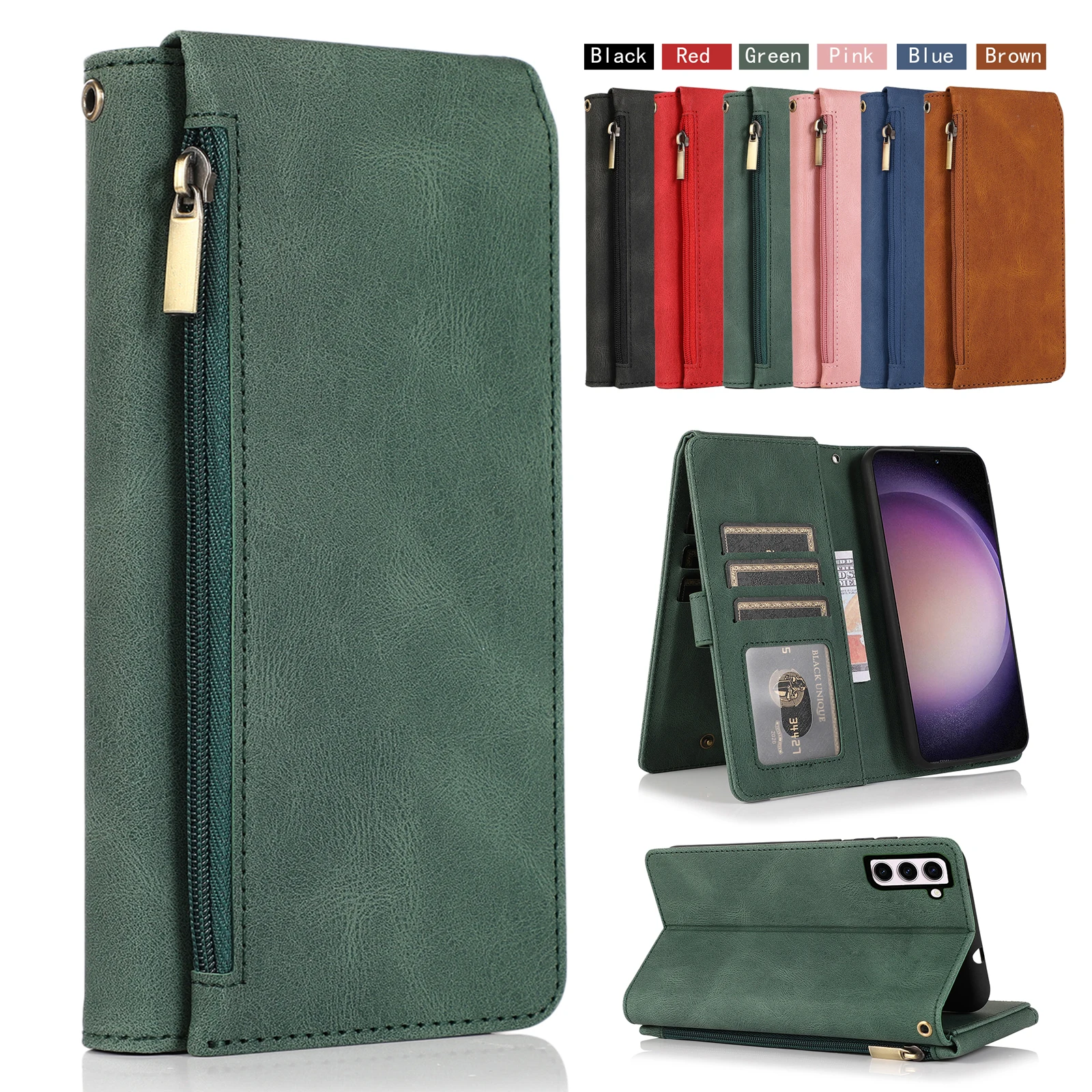 Flip Cover Leder Reiß verschluss tasche vertikale Halterung Brieftasche Handy hülle für Motorola Moto G7 G6 G5 G4 plus Power Play G Stylus Fast Pur