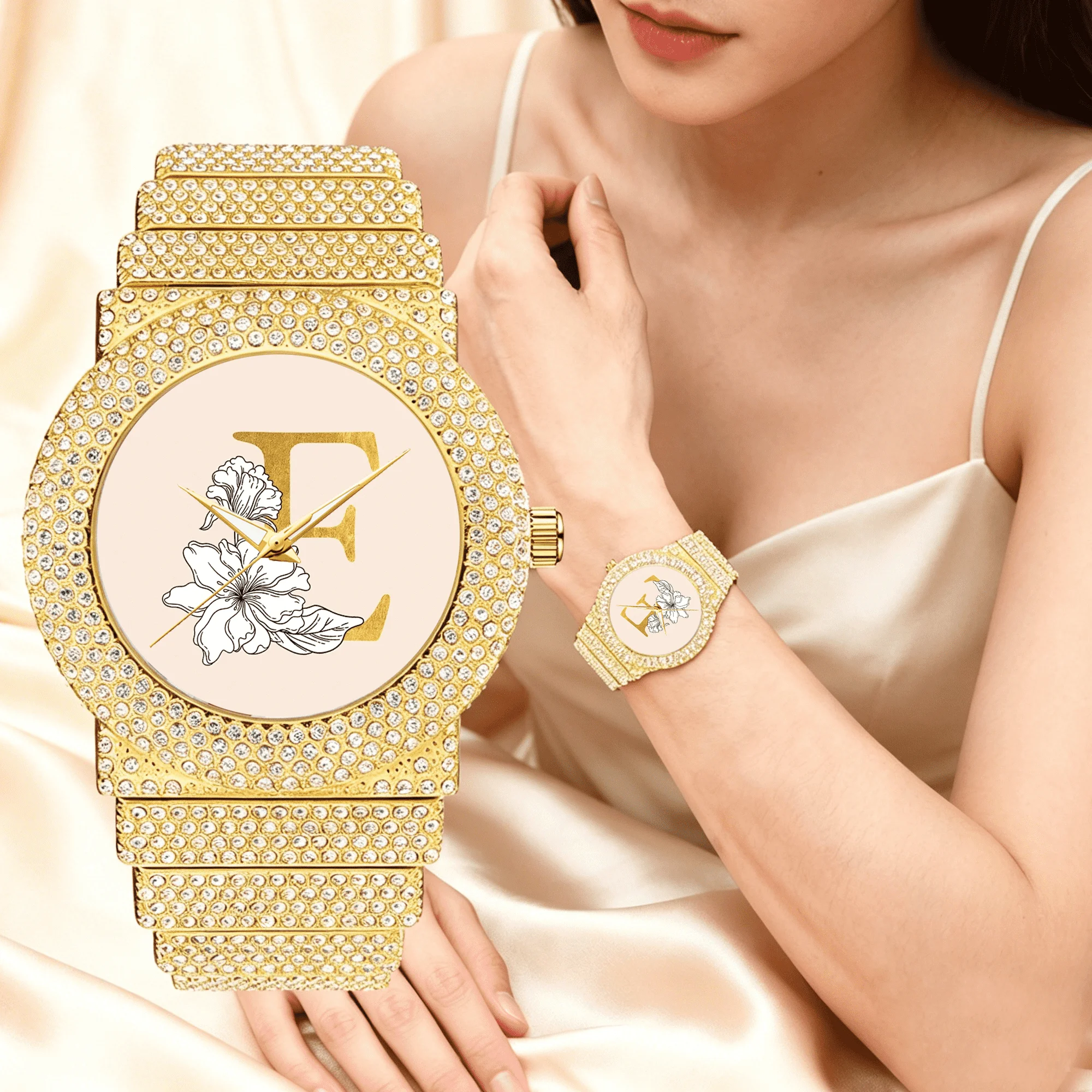DIY custom ladies’ wristwatch with personalised images, fully diamond-set, luxury water-resistant quartz watch relojes de mujere