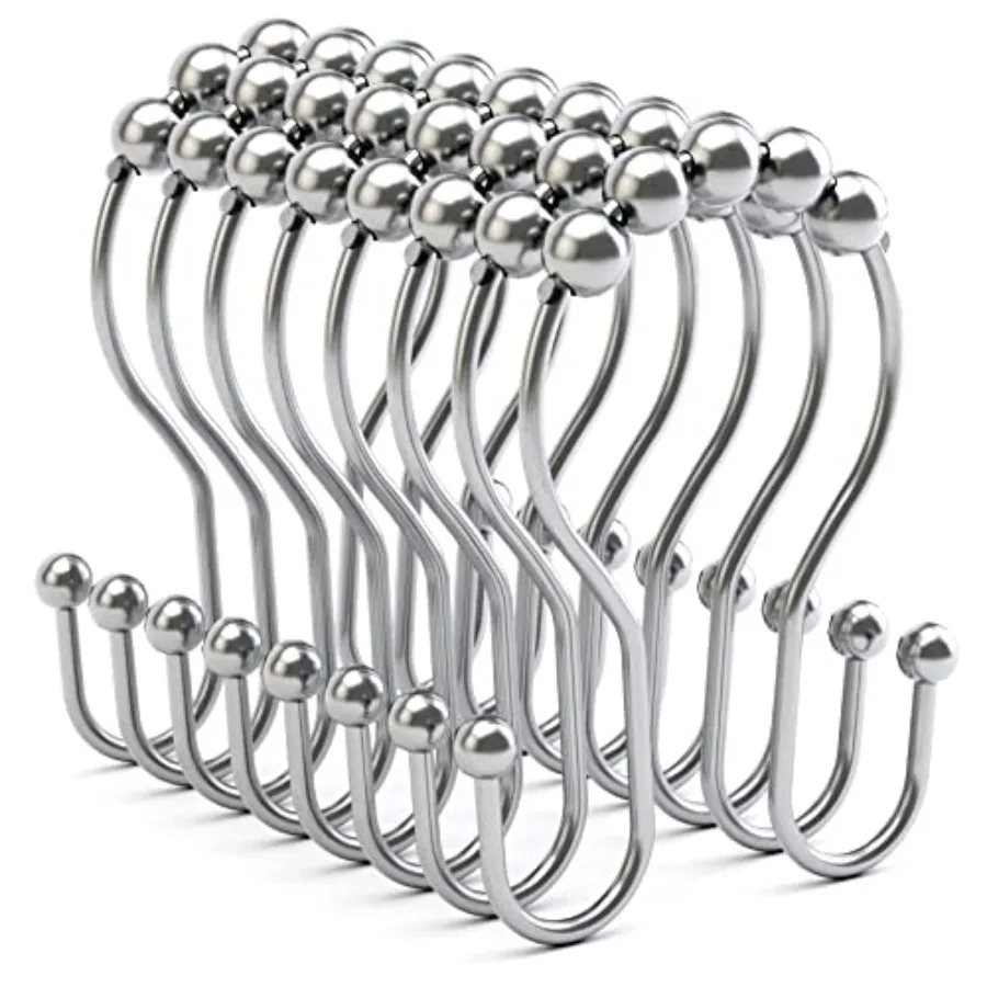

Shower Curtain Hooks Shower Curtain Rings Rust Proof, Smooth Glide Double Shower Curtain Hooks, 12Pcs Shower Curtain Hangers, S