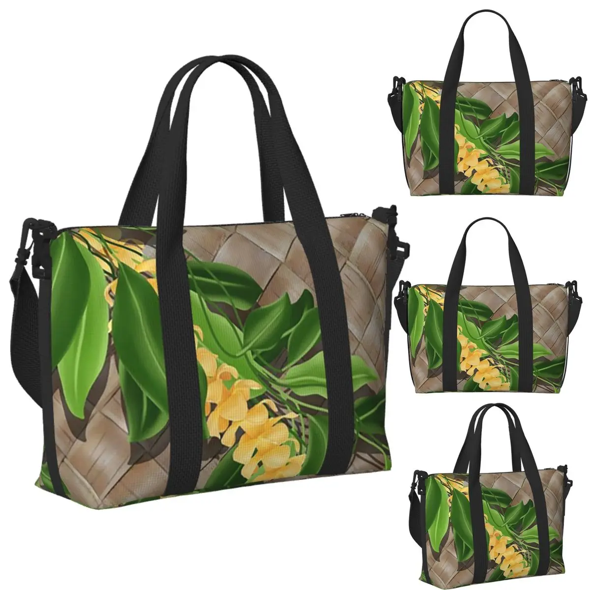 

Custom Maile Lei And Puakenikeni Beach Travel Bag Large Capacity Tote Bags for Gym Yoga Women Shopping Duffle Shoulder Bag