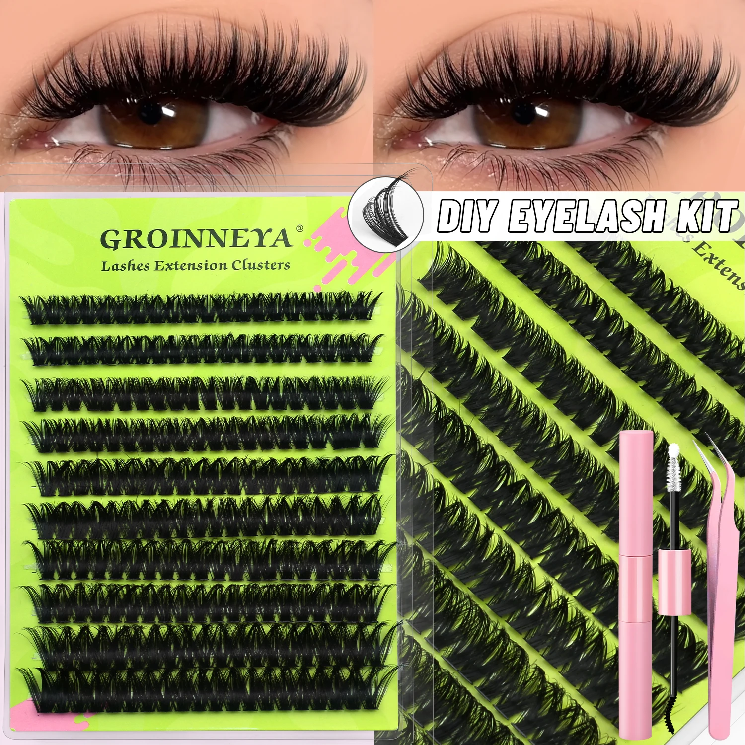 GROINNEYA Thick Lash Clusters  - огляд і ціна Eyelash Extension Full Set