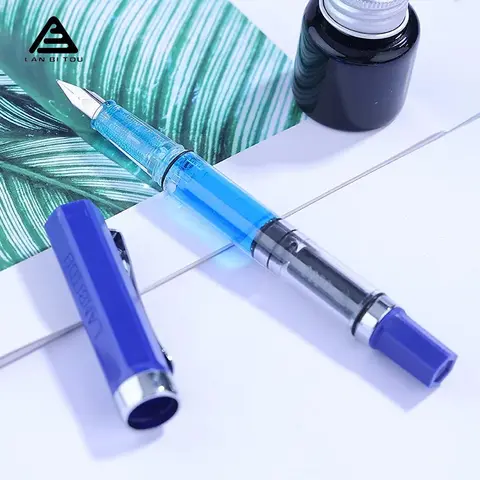 Lanbitou 3059 피스톤 만년필 0.5/0.38mm 엑스트라 파인 펜촉 럭셔리 실버 클립 펜 쓰기 사무실 학교 용품 편지지