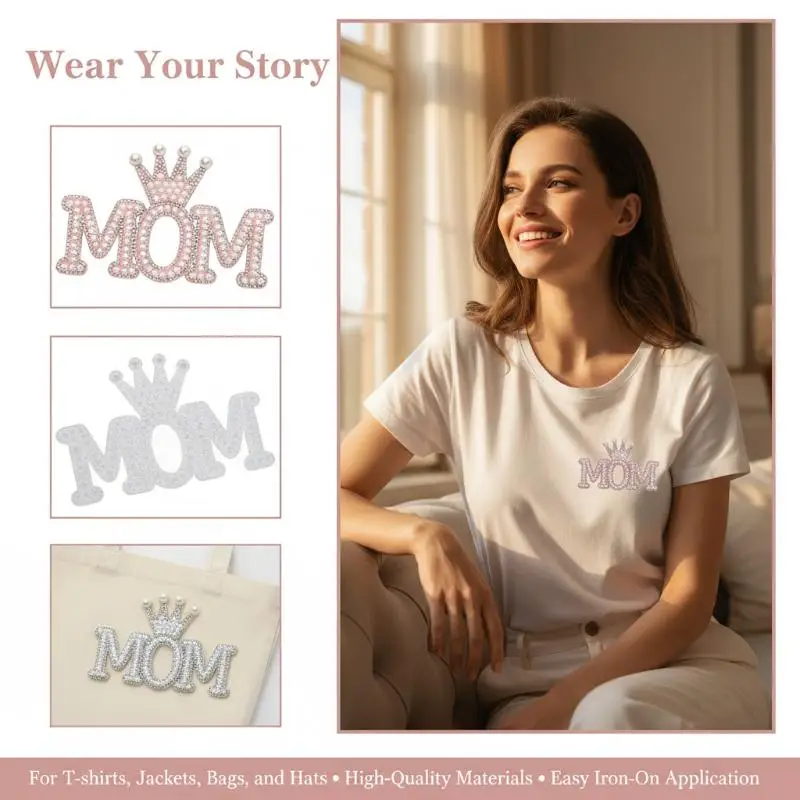 

1 шт. нашивка-аппликация с жемчужной короной и надписью «Мама», стразами и кристаллами, пришивная или приклеиваемая, для одежды