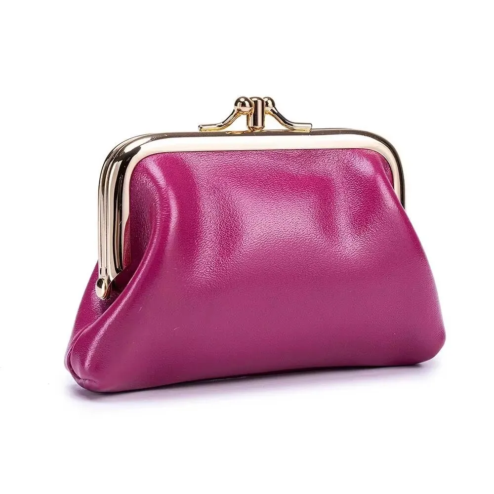 Woman Bag Genuine Leather Double-flap Coin Purse Lady Clutch Bag Oil Wax Leather Coin Storage Bag Lipstick Bag Woman Wallet