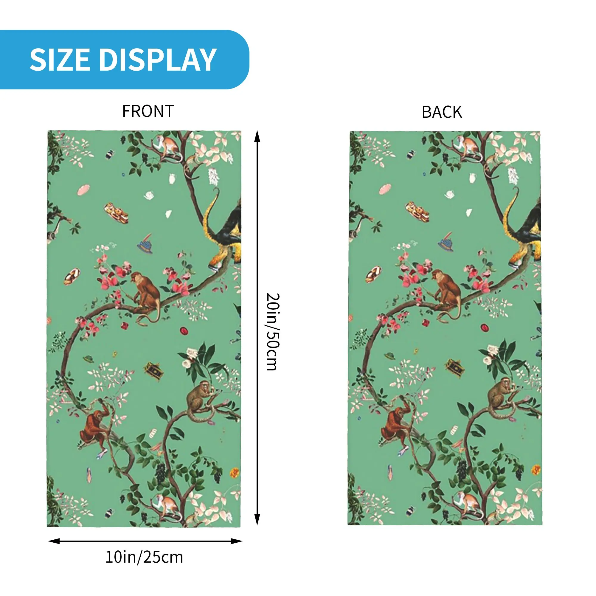 Monkey World Green Bandana Neck Cover Printed Wrap Mask Scarf Face Mask Riding Unisex Adult Breathable