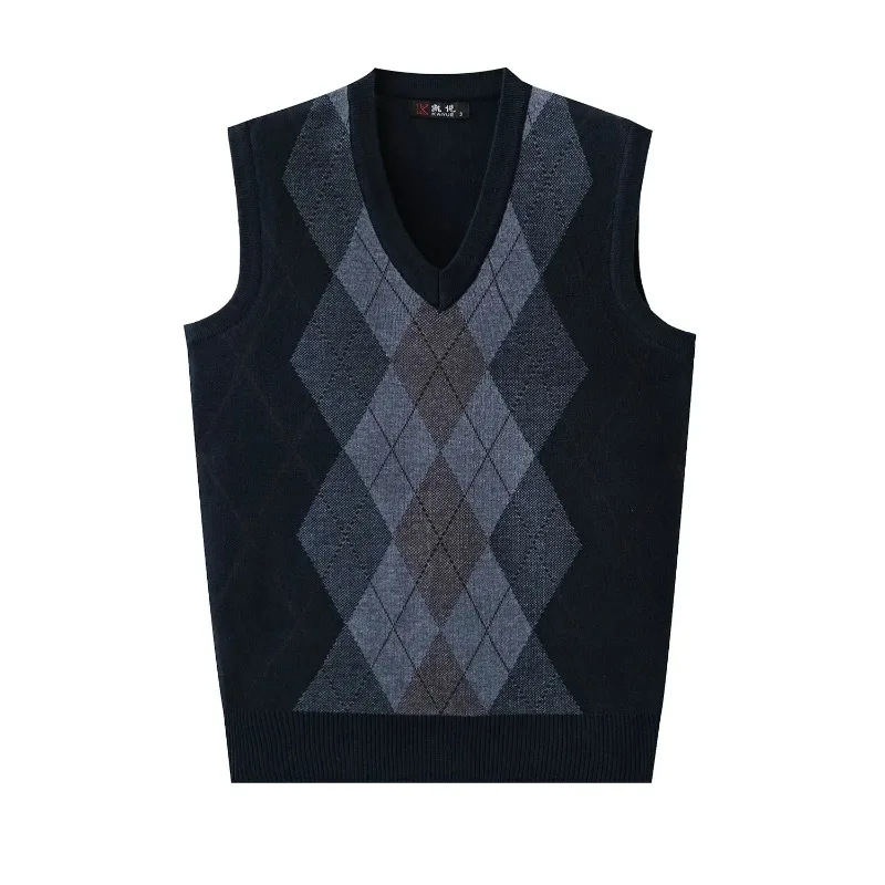 Argyle Black Knitted Sweaters for Men Plaid Vest Sleeveless Brown Man Clothes Waistcoat V Neck High Quality Replica Old Order X