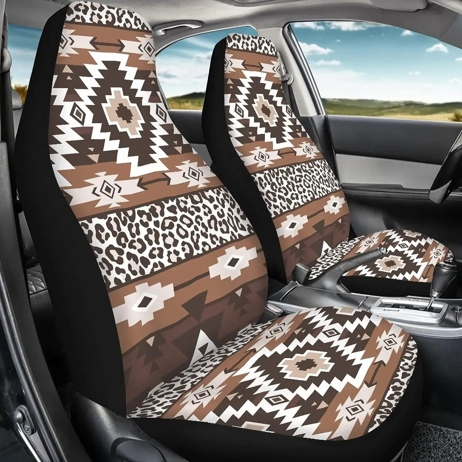 Leopard Tribal Print Car Seat Covers Front Seats Only Breathable Bucket Seat Protector Universal Fit for Most Cars SUV Sedan 2pc